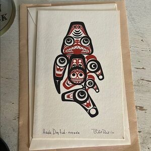 Vintage Bill Reid Haida First Nations Dogfish Design Wall Print  -1972 8” x 5”